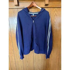 SB Active Mens XL Navy Blue Full Zip Hoodie White Sleeve Stripe Track Sweatshirt